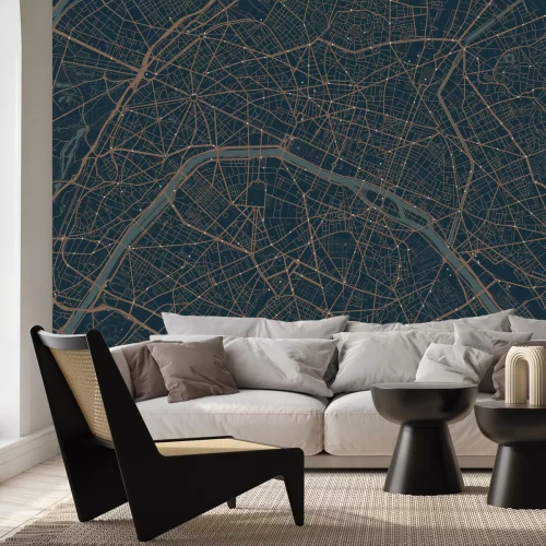 Papier peint  Carte graphique de la ville de Paris en couleurs sombres