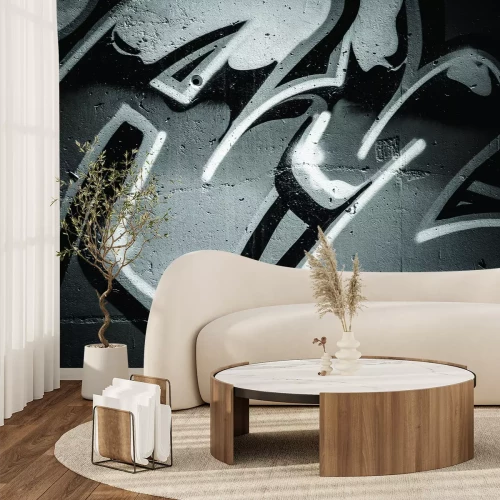 Papier peint  Graffiti en noir et blanc sur un mur en béton