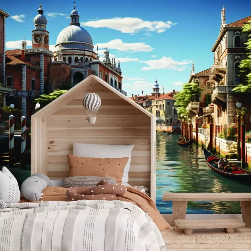 Papier peint  Paysage d'un canal vénitien parmi des monuments historiques