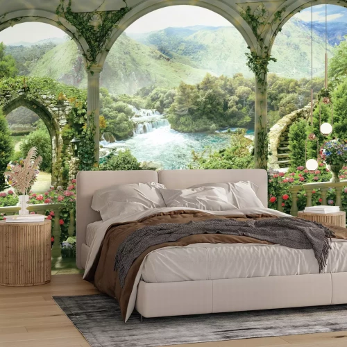 Papier peint  Arches anciennes avec vue sur un jardin paradisiaque