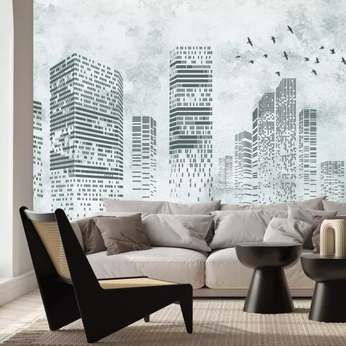 Papier peint  Grands immeubles de bureaux sur fond en béton