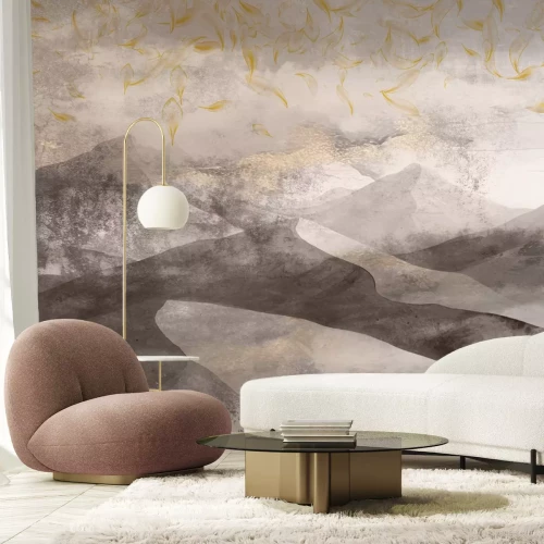 Papier peint  Montagnes sablonneuses avec décoration dorée