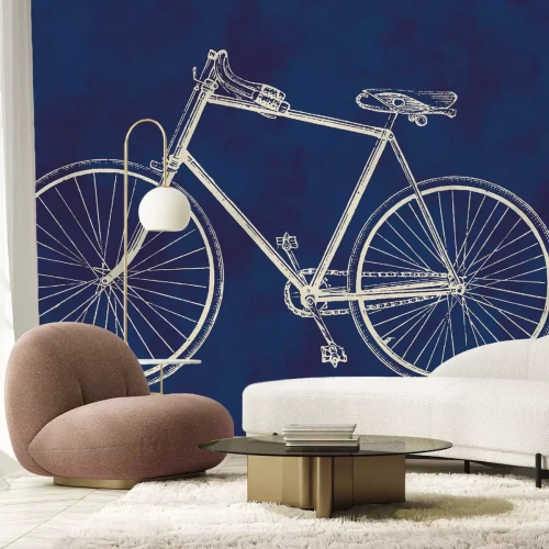 Papier peint  Croquis de vélo rétro sur fond bleu