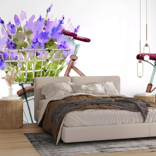 Papier peint  Vélo peint avec des bruyères dans le panier