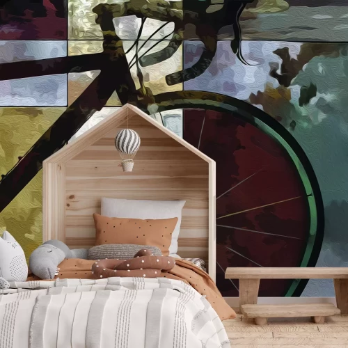 Papier peint  Motif peint de vélo sur un fond de formes