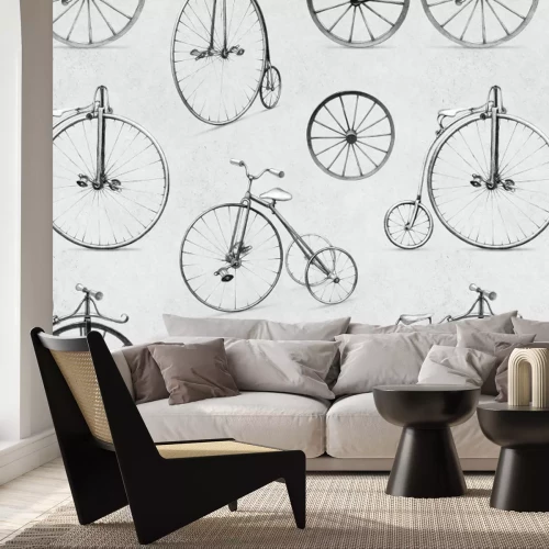 Papier peint  Grandes roues de vélos rétro en gris