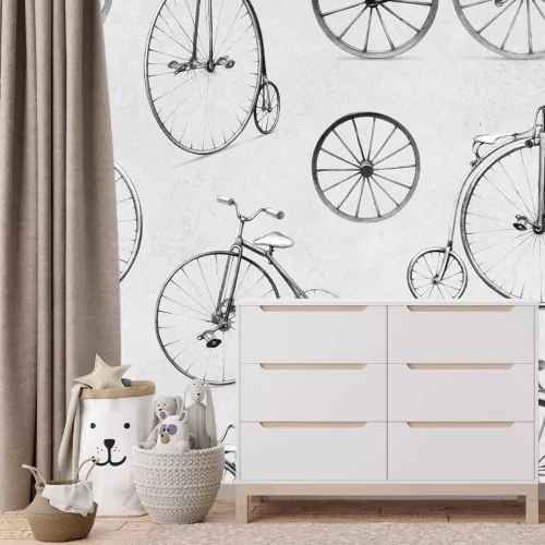 Papier peint  Grandes roues de vélos rétro en gris