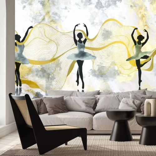 Papier peint  Danseuses de ballet dansant sur un fond d'aquarelle