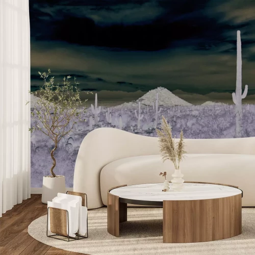 Papier peint  Désert végétalisé avec des cactus et des rochers