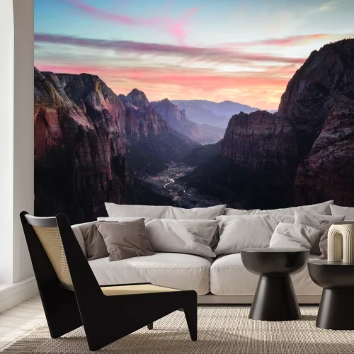 Papier peint  Hauts falaises sur fond de coucher de soleil