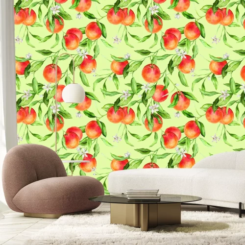 Papier peint  Oranges mûres avec des fleurs