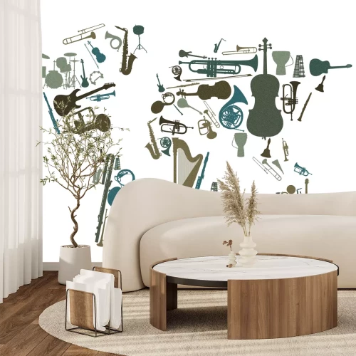 Papier peint  Imitation d'une carte avec des instruments de musique