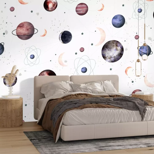 Papier peint  Planètes avec lunes et étoiles