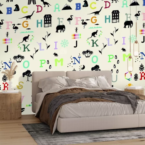 Papier peint  Lettres colorées de l'alphabet avec des icônes de la nature