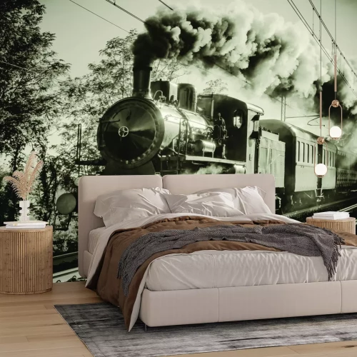 Papier peint  Train roulant sur les rails dans un style vintage
