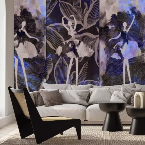 Papier peint  Femme ballerine sur fond de feuilles