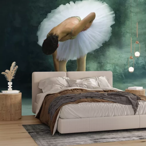 Papier peint  Danseuse en tutu blanc sur béton