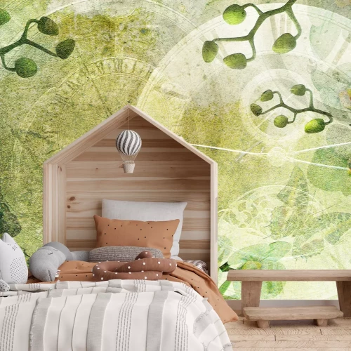 Papier peint  Horloges rétro parmi les fleurs d'orchidée