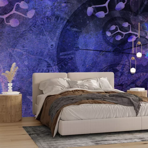 Papier peint  Horloges rétro parmi les fleurs d'orchidée