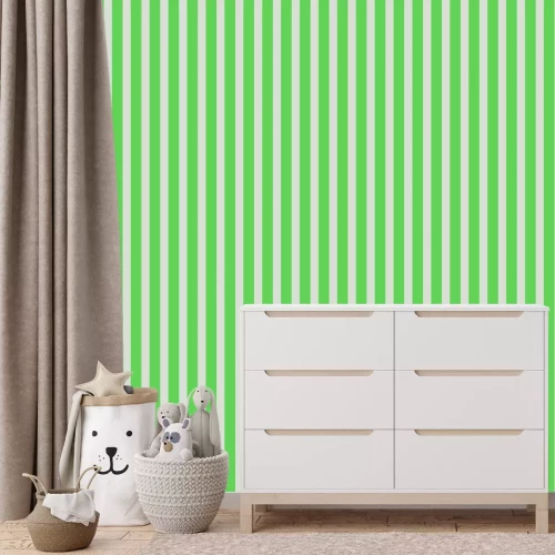 Papier peint  Rayures vertes sur fond blanc