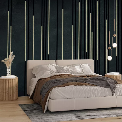 Papier peint  Rayures noires avec ornements dorés