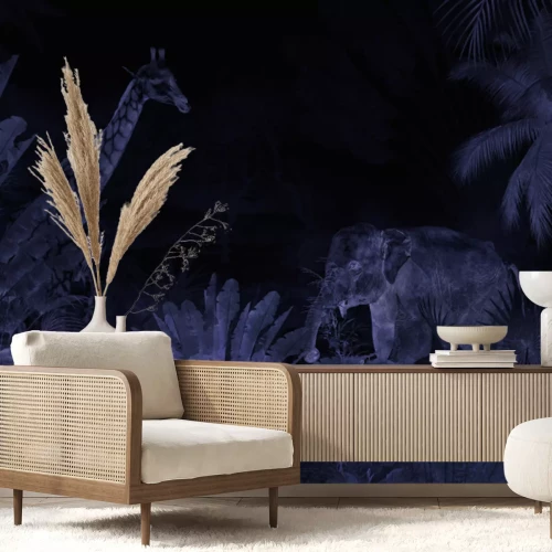 Papier peint  Jungle tropicale avec des animaux dans des tons beige