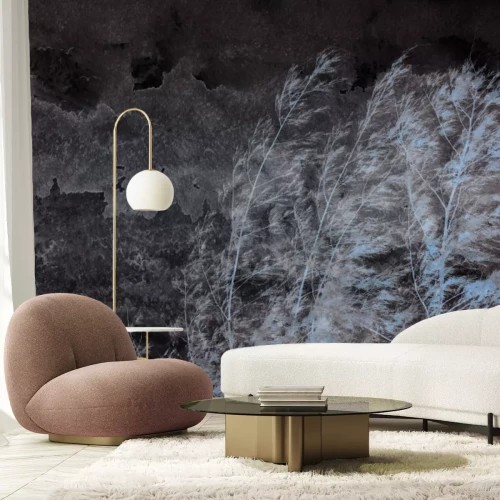 Papier peint  Arbres à feuilles caduques dans le vent parmi les oiseaux