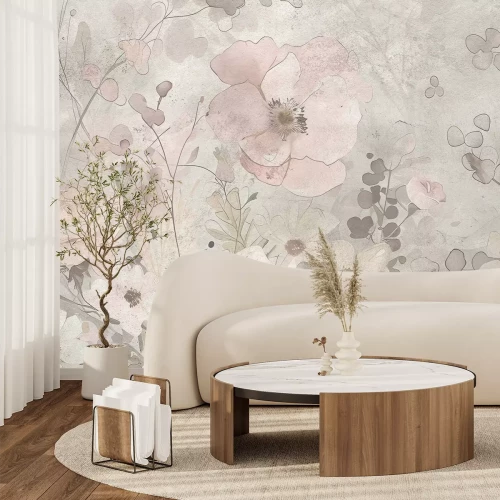Papier peint  Fleurs délicates sur un fond en béton