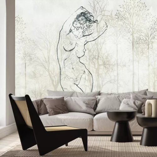 Papier peint  Femme sensuelle sur fond de forêt