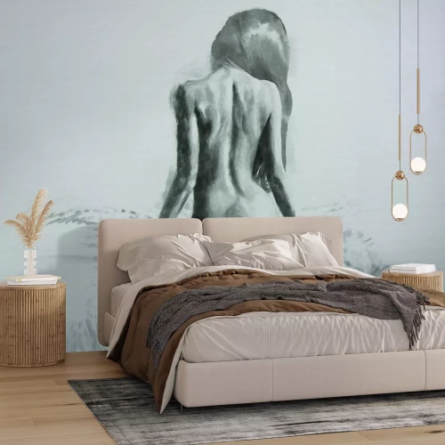 Papier peint  Portrait minimaliste d'une femme assise sur un lit