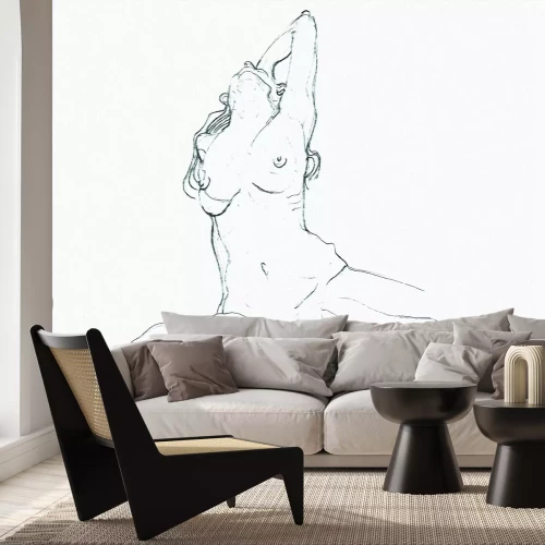 Papier peint  Contour artistique d'une silhouette féminine sur fond blanc