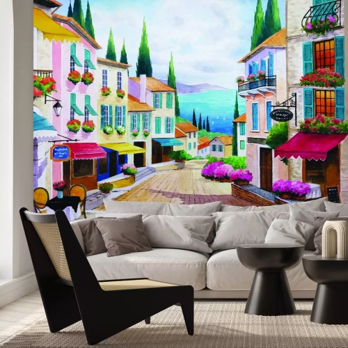 Papier peint  Village pittoresque au bord de la mer