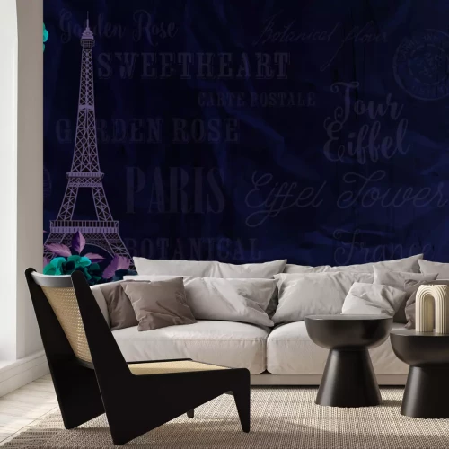 Papier peint  Tour Eiffel parmi les fleurs et les inscriptions