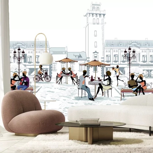 Papier peint  Des gens passant du temps en ville