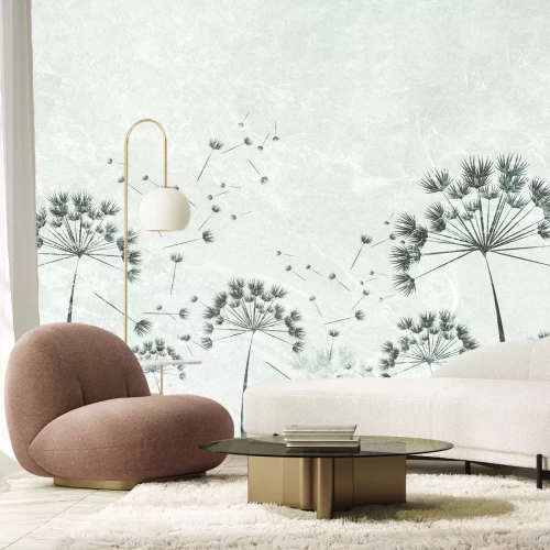 Papier peint  Pissenlits sur béton gris