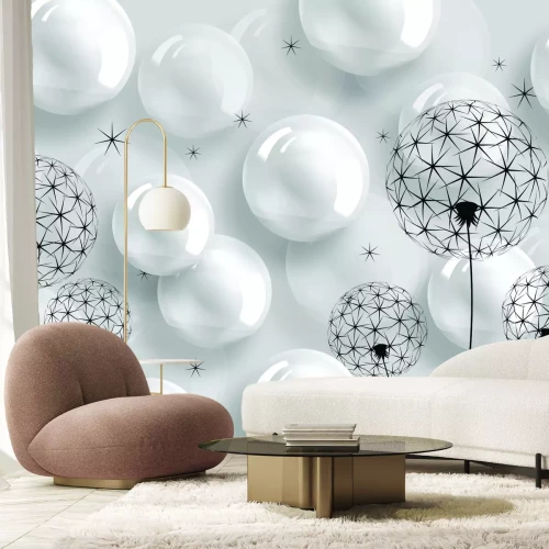 Papier peint  Ballons blancs et dans le pissenlit