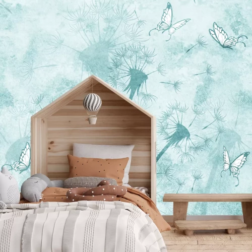 Papier peint  Pissenlits dans le vent avec des papillons