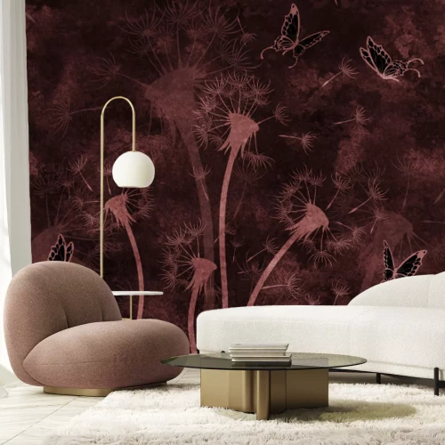 Papier peint  Pissenlits dans le vent avec des papillons