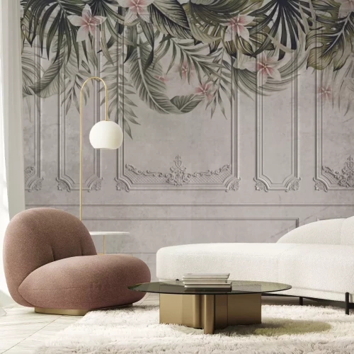 Papier peint  Stucage vintage avec végétation