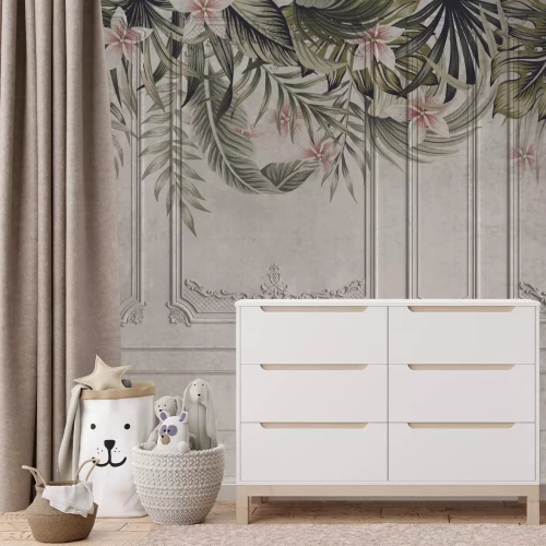 Papier peint  Stucage vintage avec végétation