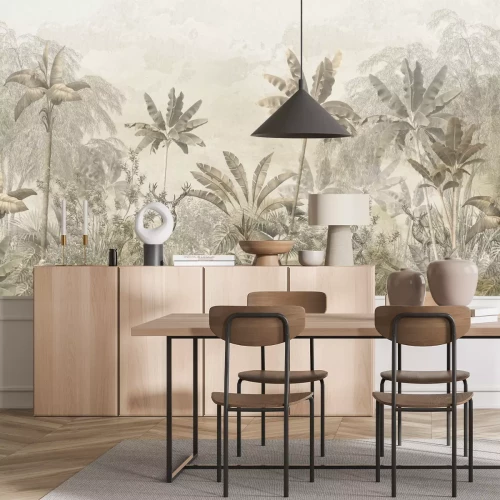 Papier peint  Jungle tropicale en tons sépia