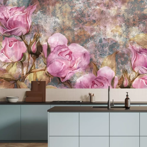 Papier peint  Roses roses en fleurs
