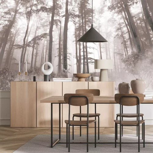 Papier peint  Paysage forestier dans la brume matinale