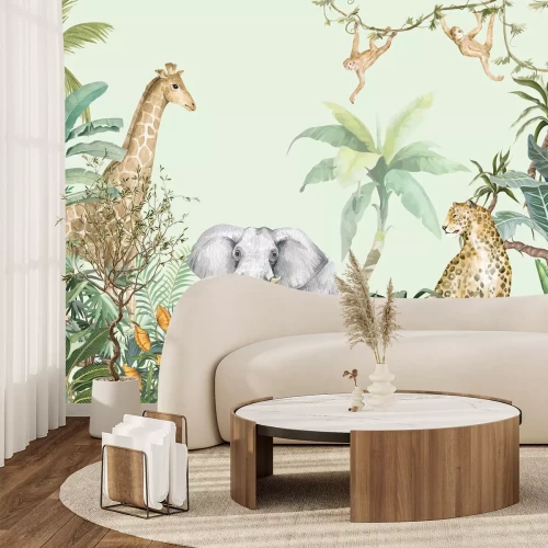 Papier peint  Jungle tropicale avec des animaux sauvages