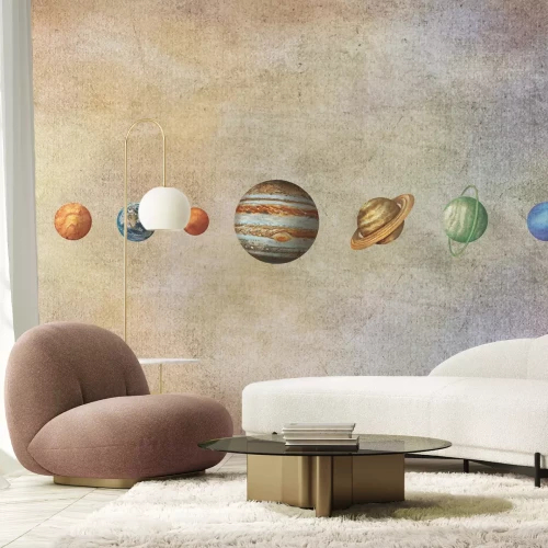 Papier peint  Système solaire sur fond beige