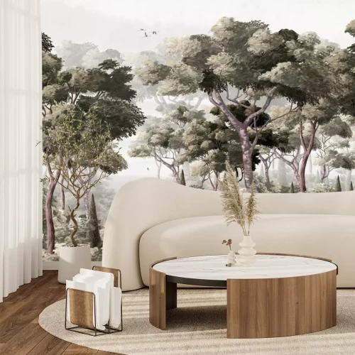 Papier peint  Forêt avec végétation luxuriante et arbustes