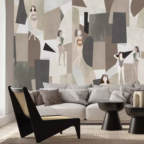 Papier peint  Femmes parmi des formes géométriques