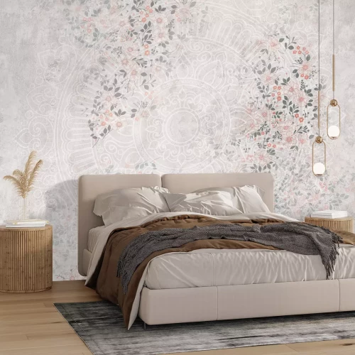 Papier peint  Mandala sur un fond clair parmi les fleurs