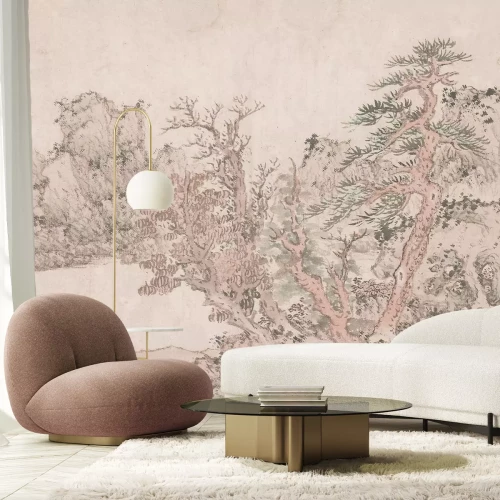 Papier peint  Croquis d'un arbre sur papier vintage