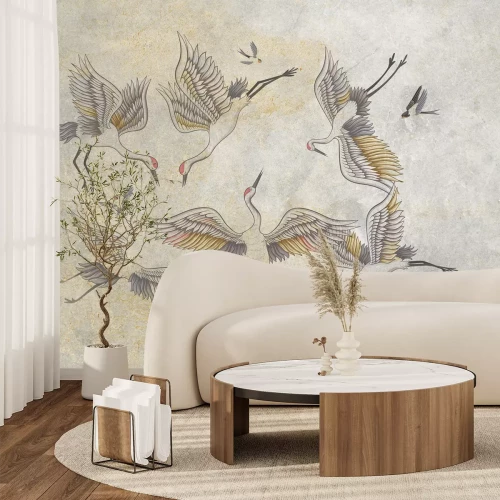 Papier peint  Grues volantes sur le béton